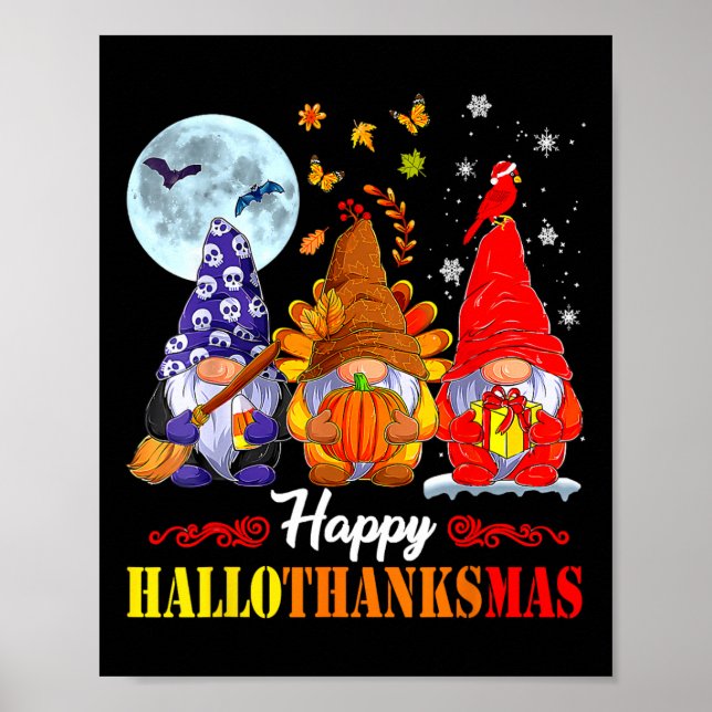 Affiche Halloween Thanksgiving Noël Joyeux Hallomerci (Devant)