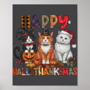 Affiche Halloween Thanksgiving Noël Joyeux Hallomerci