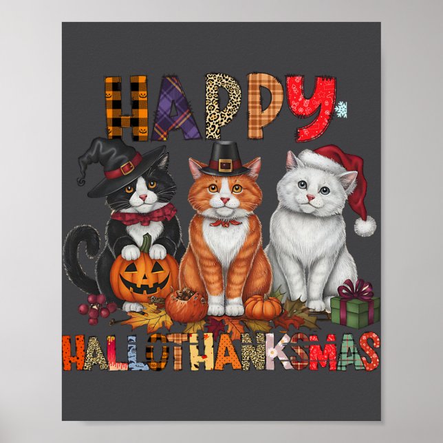 Affiche Halloween Thanksgiving Noël Joyeux Hallomerci (Devant)