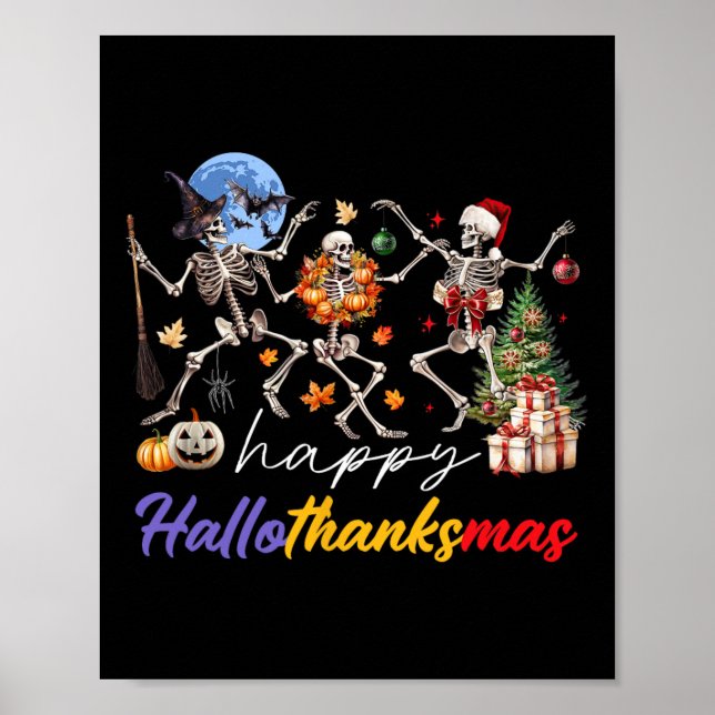 Affiche Halloween Thanksgiving Noël Joyeux Hallomerci (Devant)