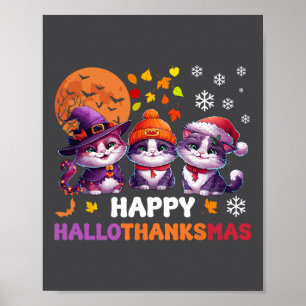 Affiche Halloween Thanksgiving Noël Joyeux Hallomerci