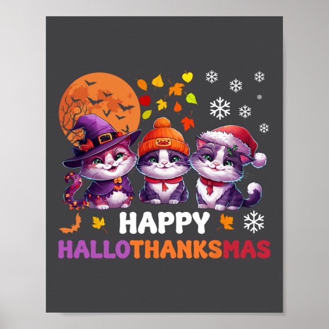 Affiche Halloween Thanksgiving Noël Joyeux Hallomerci (Devant)