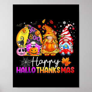Affiche Halloween Thanksgiving Noël Joyeux Hallomerci