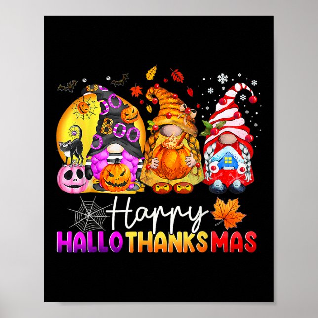 Affiche Halloween Thanksgiving Noël Joyeux Hallomerci (Devant)