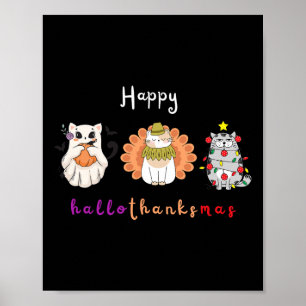 Affiche Halloween Thanksgiving Noël Joyeux Hallomerci