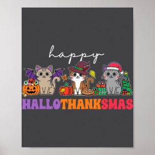 Affiche Halloween Thanksgiving Noël Joyeux Hallomerci