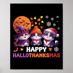 Affiche Halloween Thanksgiving Noël Joyeux Hallomerci