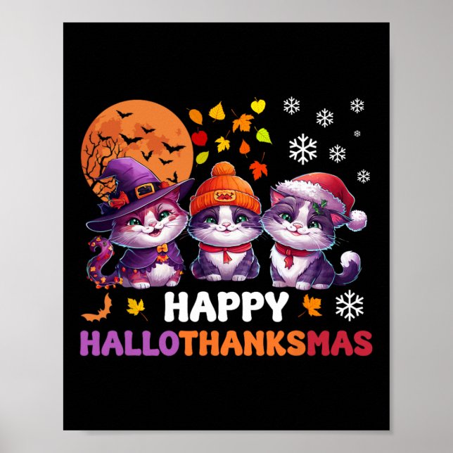 Affiche Halloween Thanksgiving Noël Joyeux Hallomerci (Devant)
