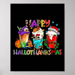 Affiche Halloween Thanksgiving Noël Joyeux Hallomerci