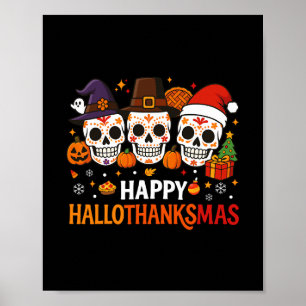 Affiche Halloween Thanksgiving Noël Joyeux Hallothanks