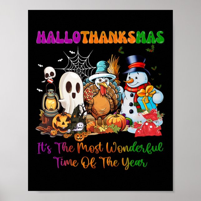 Affiche Halloween Thanksgiving Noël Joyeux Hallothanks (Devant)
