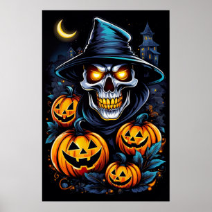Affiche Halloween Thrills avec ce squelette brillant