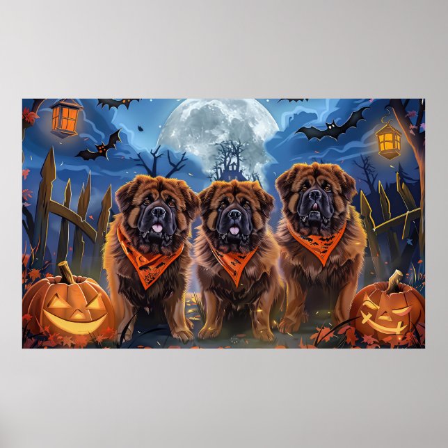 Affiche Halloween Tibétain Mastiff Éffrayant (Devant)