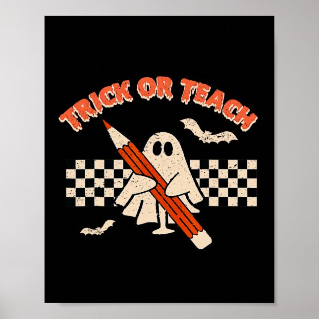 Affiche Halloween Trick Ou Enseigner Retro Enseignant (Devant)
