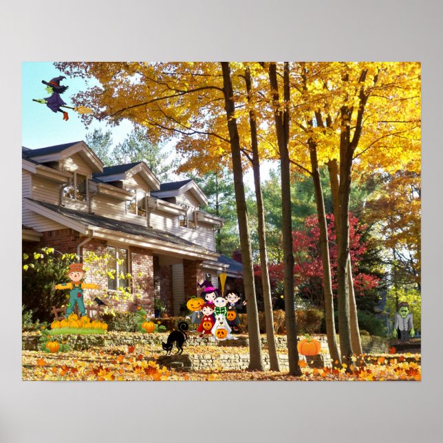 Affiche Halloween Trick ou Treat Fall Citrouilles Collage (Devant)