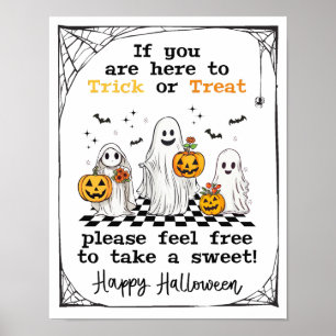 Affiche Halloween Trick ou Treat ghosts signe de bonbons p