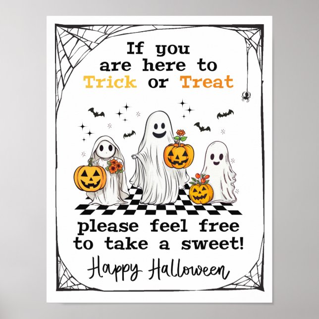 Affiche Halloween Trick ou Treat ghosts signe de bonbons p (Devant)