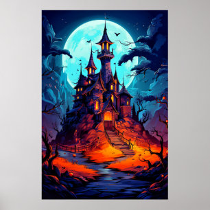 Affiche Halloween triste et Éffrayante Maison hantée