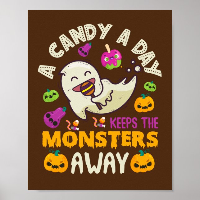 Affiche Halloween Un Bonbon Par Jour Empêche Les Monstres (Devant)