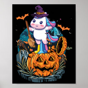 Affiche Halloween Unicorne Avec Citrouille Girls Kids Witc