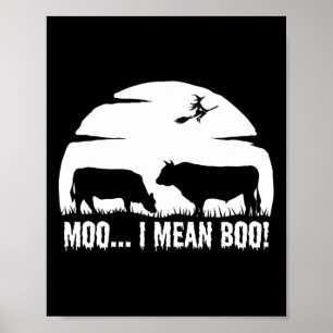 Affiche Halloween Vache drôle de nuit légende laitière lun