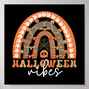 Affiche Halloween Vibes Boho Rainbow Automne Éffrayant