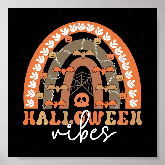 Affiche Halloween Vibes Boho Rainbow Automne Éffrayant (Devant)