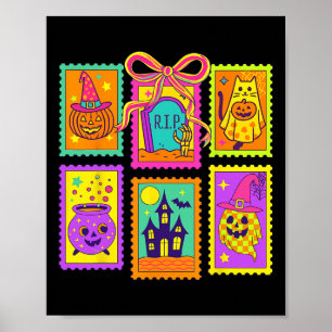 Affiche Halloween Vibes Timbres Coquette Bow Citrouille So