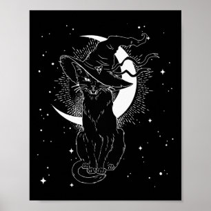 Affiche Halloween vintage Cat noir costume sorcière Ha