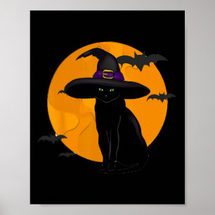 Affiche Halloween vintage Cat noir costume sorcière Ha