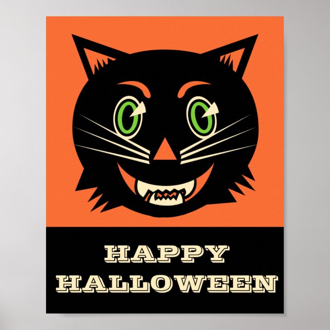 Affiche Halloween vintage en chat noir (Devant)