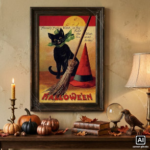 Affiche Halloween vintage par Ellen Clapsaddle, Chat Noir