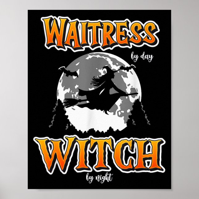 Affiche Halloween Waitress Witch, Funny Cute Restaurant Se (Devant)