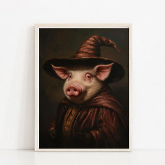 Affiche Halloween Wall Art, Cute Wizard Pig Vintage Painti