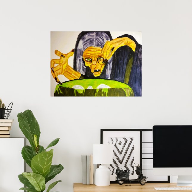 AFFICHE HALLOWEEN WITCH ET SON CAULDRON (Bureau à domicile)