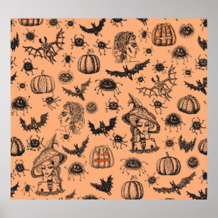 Affiche Halloween Witch Silhouette : Motif de dessin animé