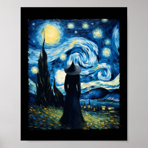 Affiche Halloween Witch Starry Night Van Gogh Aesthétique 