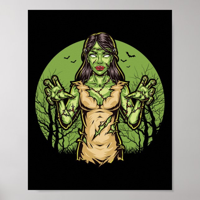 Affiche Halloween Zombie éffrayant amusant Halloween effra (Devant)