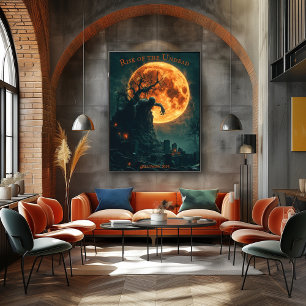 Affiche Halloween Zombie se levant avec Pleine lune et cim