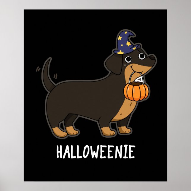 Affiche Halloweenie Funny Saucisse Chien Pun Dark BG (Devant)