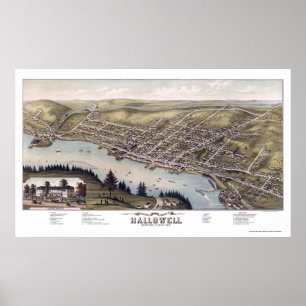 Affiche Hallowell, ME Carte panoramique - 1878