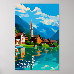 Affiche Hallstatt Autriche illustration de voyage vintage