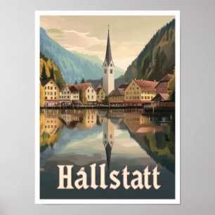 Affiche Hallstatt Autriche Vintage voyage d'art