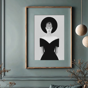 Affiche Halo Iconique : Portrait Monochrome d'une Femme Él