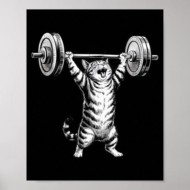 Affiche Haltère de levage de poids rétro vintage Chat drôl (Devant)