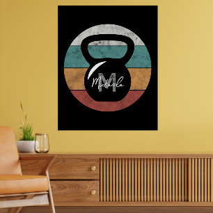 Affiche Haltère vintage personnalisé avec monogramme nom i