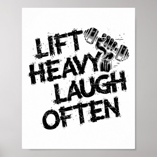 Affiche Halterophile de musculation soulève lourd, rit sou (Devant)
