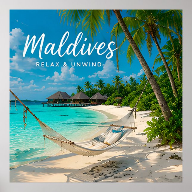 Affiche 🧲 Hamac de plage aux Maldives Souvenir de vacance (Devant)