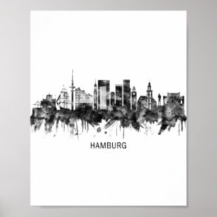 Affiche Hambourg Allemagne Skyline BW