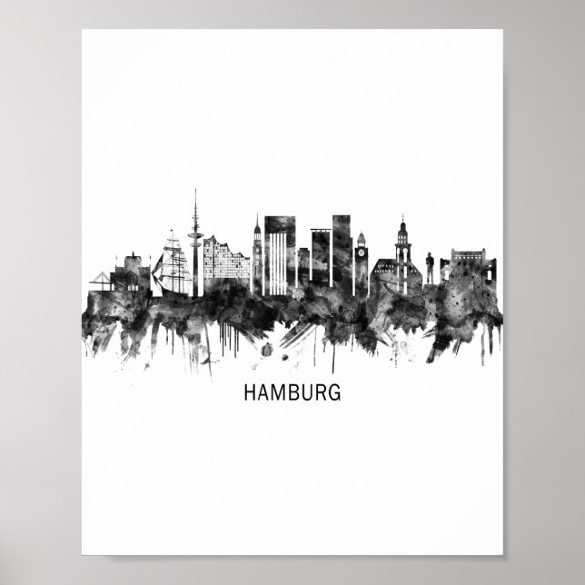 Affiche Hambourg Allemagne Skyline BW (Devant)